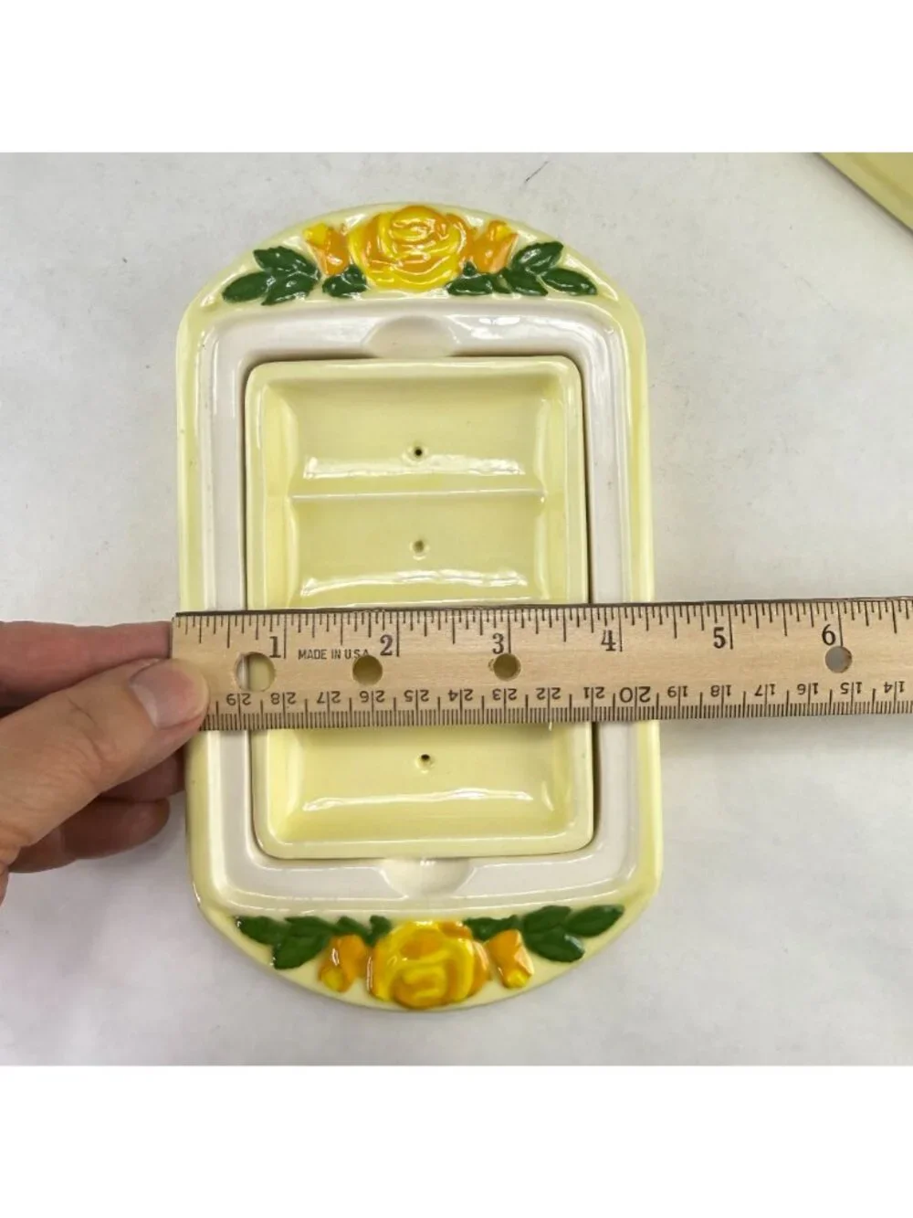Vintage Hand Painted 3 Piece Soap Dish Yellow Roses